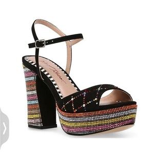 Betsey Johnson alaia sparkly colorful jeweled Platform chunky Sandals heels 9